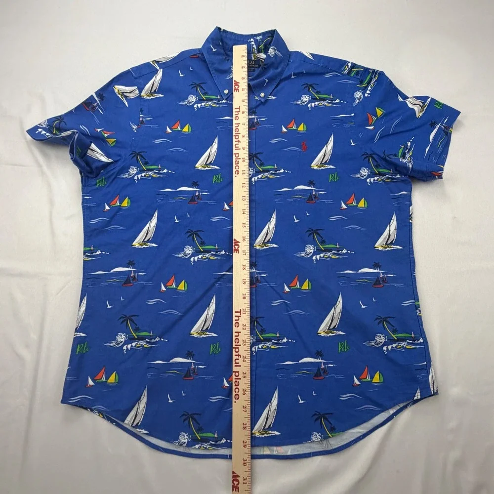 Polo‎ Ralph Lauren Button Down Shirt Mens LG Blue Nautical Sailboat Classic Fit